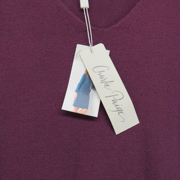 Charlie Paige Dress Womens Size Extra Large Purple  V-Neck Sweater Scallop Hem - Picture 6 of 12